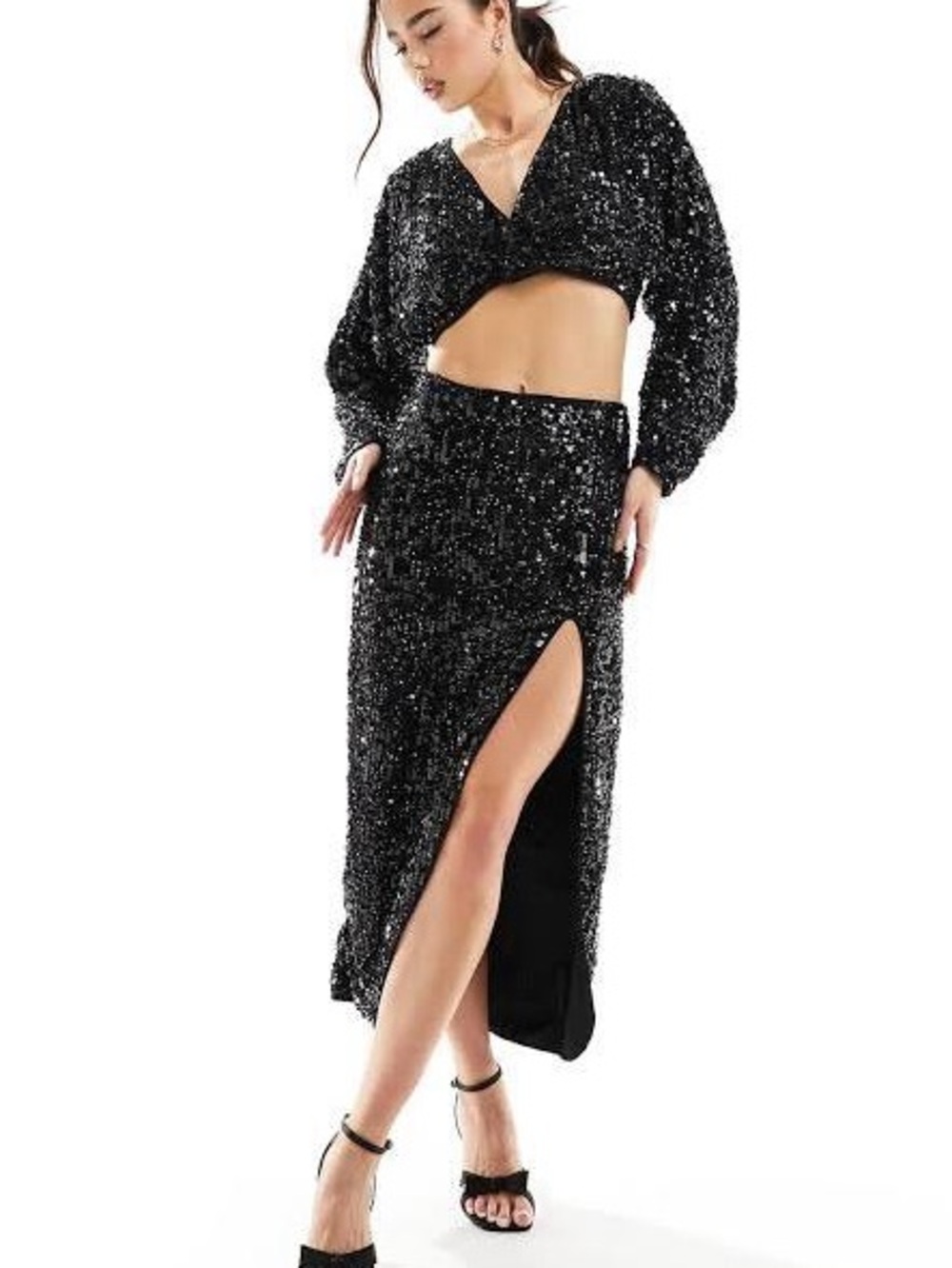 ASOS Black Sequin Maxi Skirt with High Side Slit